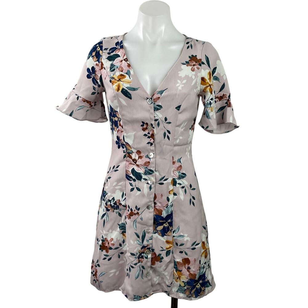 Sadie & Sage Women's Pink Short Sleeves Floral Button Down Mini A-line Dress XS